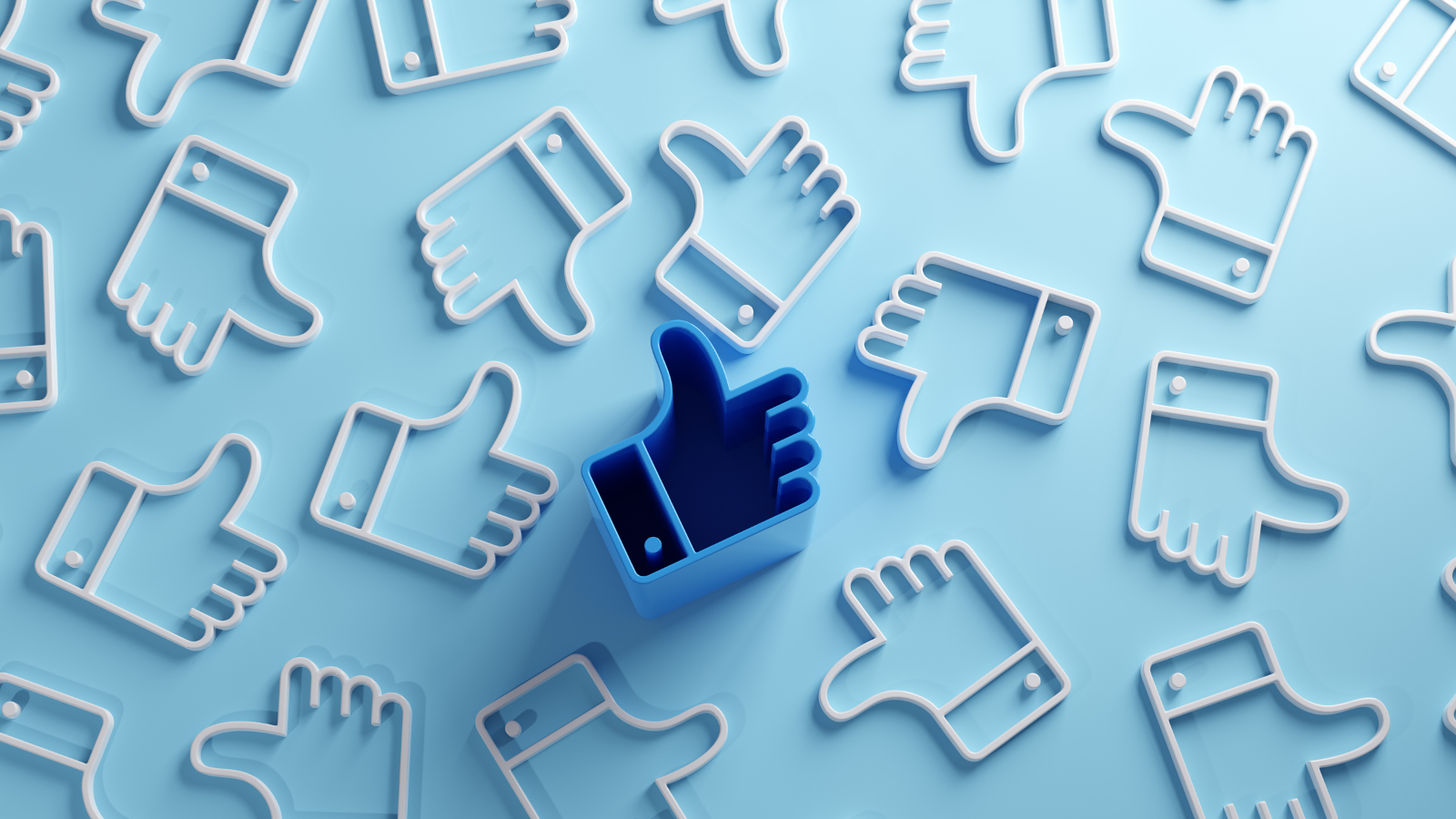 Facebook like emoji against a blue background.