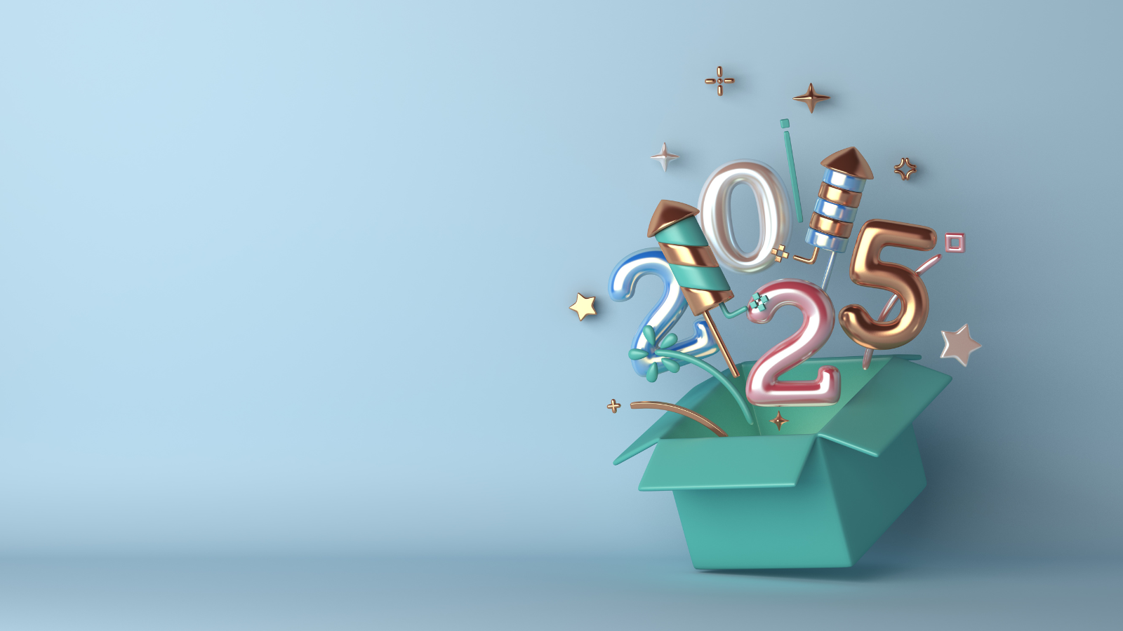 Box that has burst open and the number 2025 spilling out.